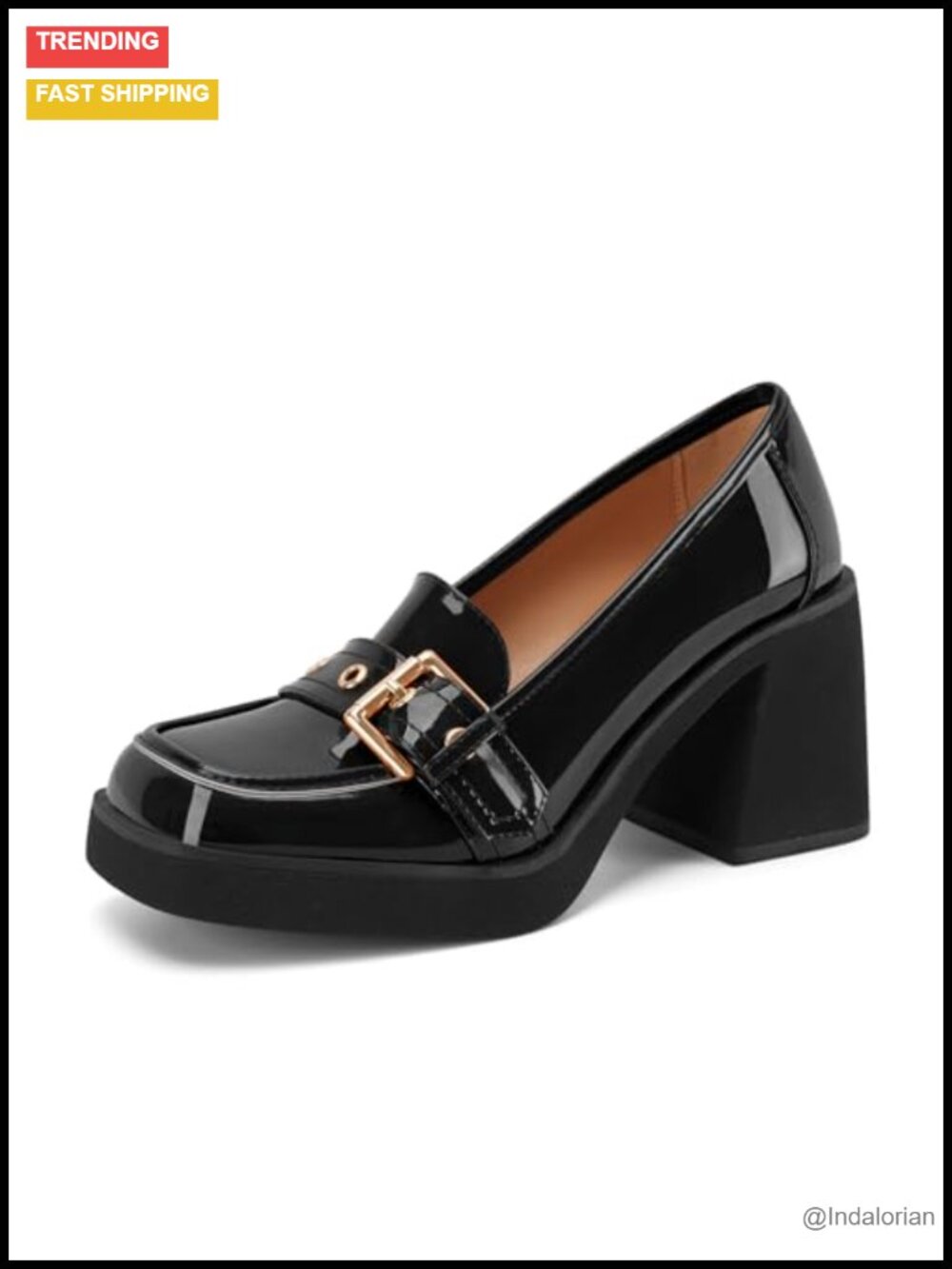 Womens Platform Chunky Loafers Faux Leather Square Toe Block Heel Slip-On